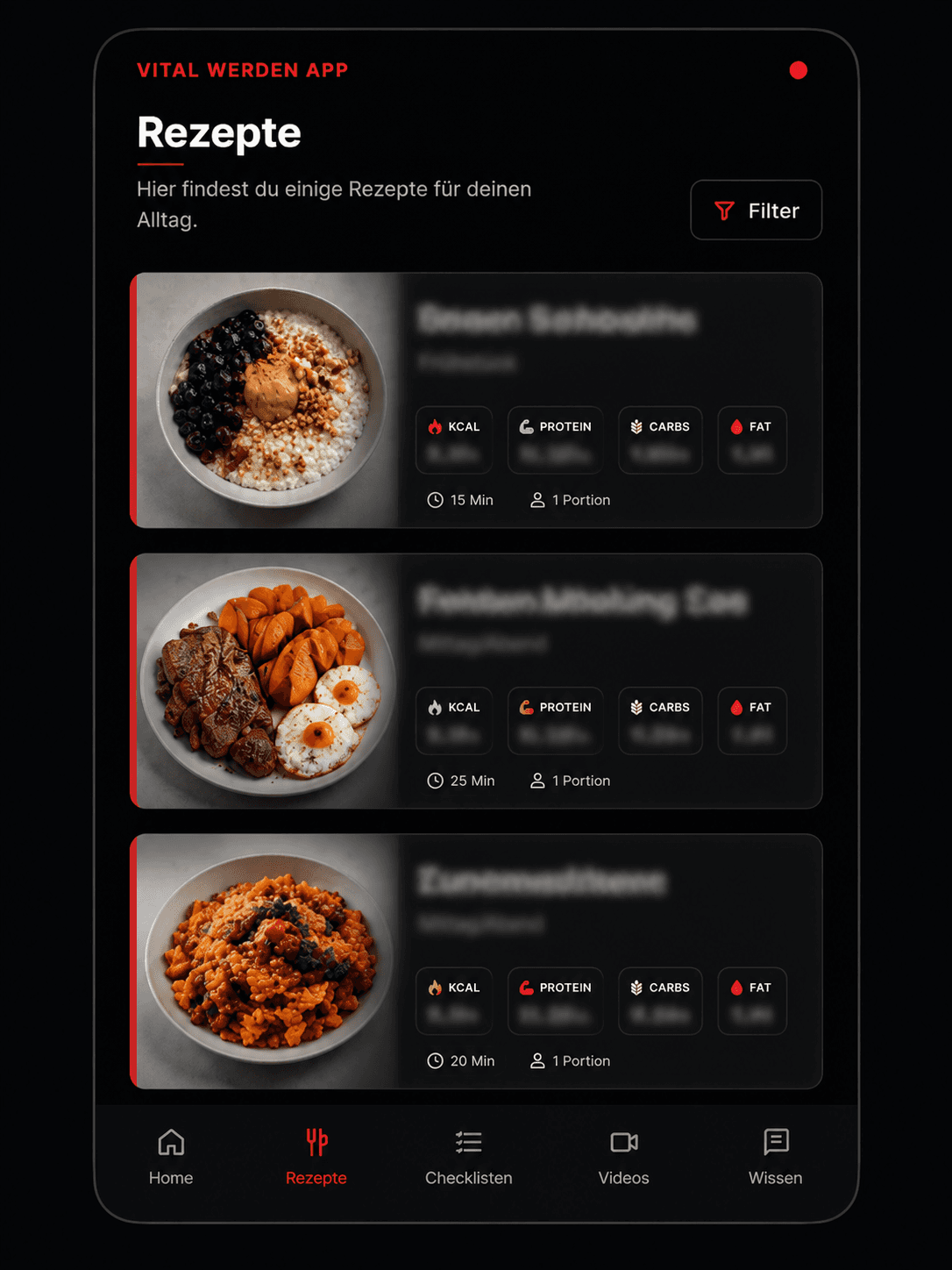 Vorschau der Rezepte in der Vital Werden App